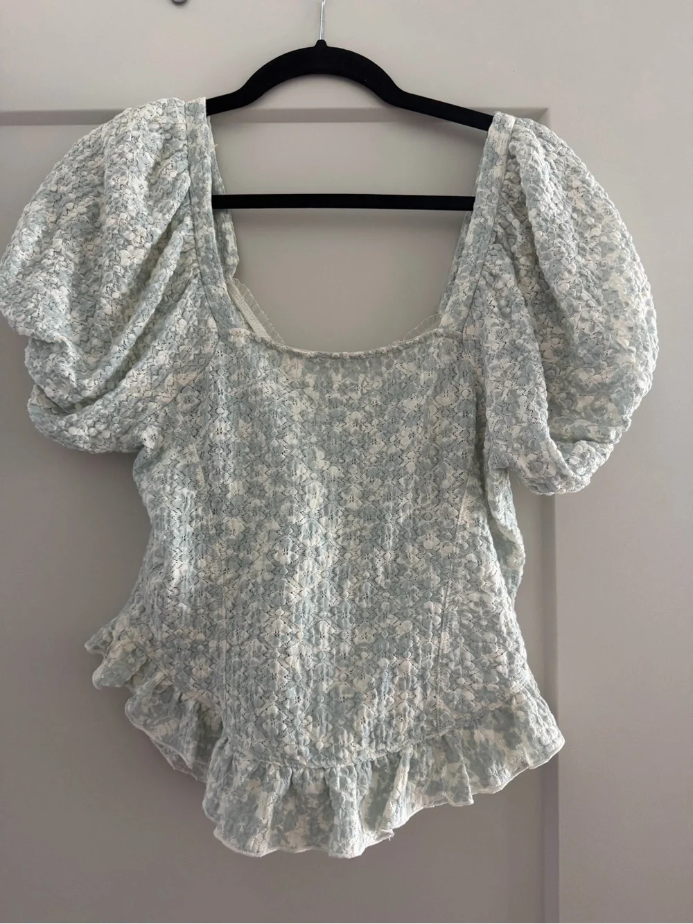 Free People Light Blue Smocked Ruffle Crop Top - Women's cottage core baby doll - Picture 6 of 6